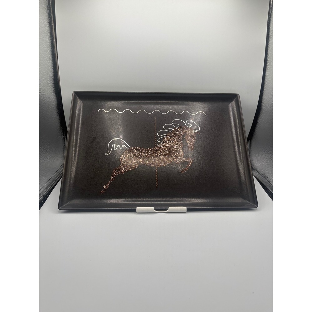 Couroc of Monterey Carousel Horse Serving Tray Mid Century Modern Black Gold 12"